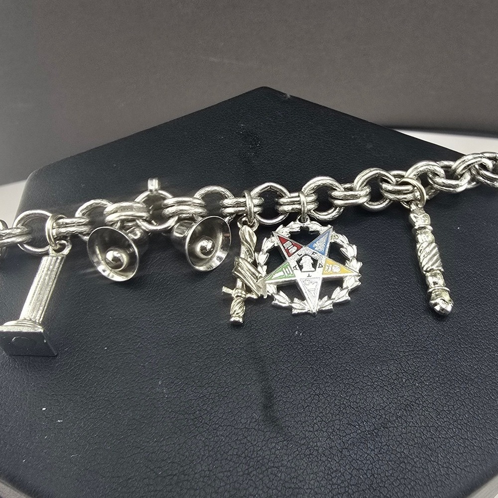 Vintage Estate Order of the Eastern Star Charm Bracelet Masonic Sterling 6.25"